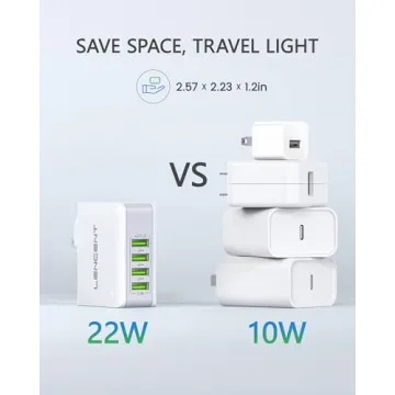 LENCENT Multiple USB Wall Charger, [22W/4.4A] 4 Port USB Travel Power Adapter, All in One Worldwide Cell Phone Charger With UK US EU European Australia, International Block Cube Plug for iPhone & IPad