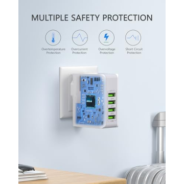 LENCENT Multiple USB Wall Charger, [22W/4.4A] 4 Port USB Travel Power Adapter, All in One Worldwide Cell Phone Charger With UK US EU European Australia, International Block Cube Plug for iPhone & IPad