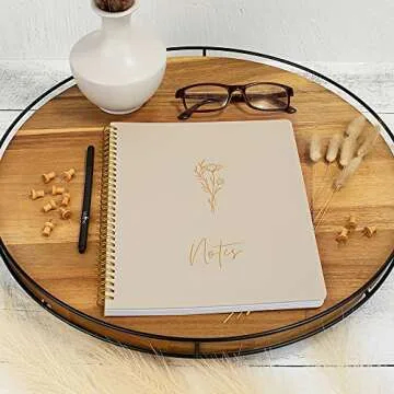 Aesthetic Spiral Notebook Journal For Women - Cute Beige 10.5" x 8.5" College Ruled Notebook With Large Pockets And Lined Pages - Perfect to Stay Organized and Boost Productivity at Work or School