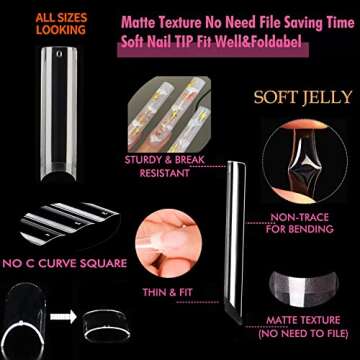 UNA GELLA Nail Tips Square XXL Tips 120 PCS No C Curve Gel Tips Extra Long Square Straight Nails Half Fake Nail Tips No Trace for Acrylic Nail Tips for Home DIY with Box