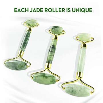 Jade Roller for Face and Gua Sha Set - Facial Skin Roller Massager Tool-100% Real Jade Stone (3-in-1)