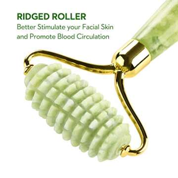 Jade Roller for Face and Gua Sha Set - Facial Skin Roller Massager Tool-100% Real Jade Stone (3-in-1)