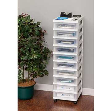 IRIS USA Plastic Drawer Storage Organizer Rolling Cart, with Wheels Casters, 10-Drawers, for Classro...