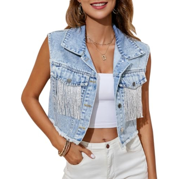 Flygo Women's Stylish Fringe Denim Vest - Lightweight & Trendy