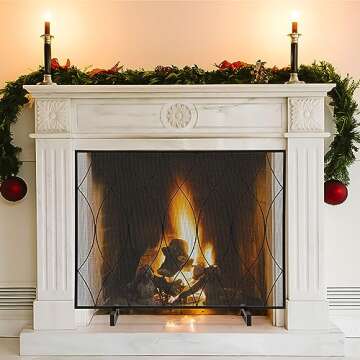 FEED GARDEN Fireplace Screen One Panel Single Panel Handcrafted Wrought Iron Mesh Fireplace Cover Mo...