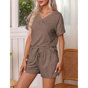 Ekouaer Pajamas Set Women's Short Sleeve Loungewear 2 Piece PJ Shorts Sets Soft Sleepwear with Pocke...