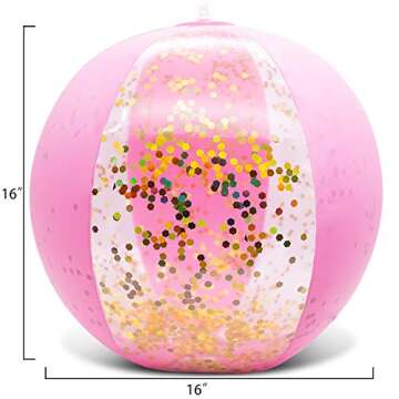 DomeStar 16" Inflatable Glitter Beach Ball Accessory Confetti Pink Pool Toys
