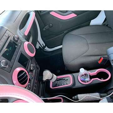 Sunluway 21 PCS Full Set Interior Trim Kit-Door Handle & Cup Cover, Steering Wheel & Center Console Trim, Air Outlet & AC Ring Cover Fit for Jeep Wrangler JK JKU 2011-2018 2-Door&4-Door (Light Pink)