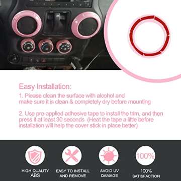 Sunluway 21 PCS Full Set Interior Trim Kit-Door Handle & Cup Cover, Steering Wheel & Center Console Trim, Air Outlet & AC Ring Cover Fit for Jeep Wrangler JK JKU 2011-2018 2-Door&4-Door (Light Pink)