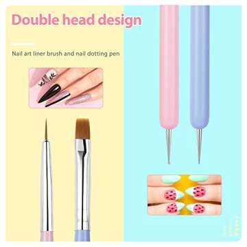 Sularpek 6Pcs Nail Art Brushes Set,Builder Gel Brush for Nails,Nail Art Design Pen Painting Tools with Nail Extension Gel Brush, Builder Gel Brush,Nail Fine Liner Brushes and Nail Dotting Pen