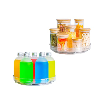 Roninkier Clear Lazy-Susan Turntable Cabinet-Organizer – 2-Pack 9-Inch Lazy Susan Spice-Rack Stora...