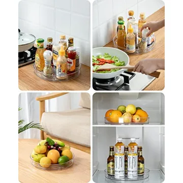 Roninkier Clear Lazy-Susan Turntable Cabinet-Organizer – 2-Pack 9-Inch Lazy Susan Spice-Rack Storage – Plastic Lazy Susan for Fridge Refrigerator Pantry