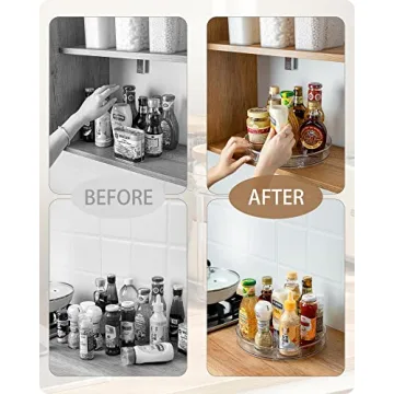 Roninkier Clear Lazy-Susan Turntable Cabinet-Organizer – 2-Pack 9-Inch Lazy Susan Spice-Rack Storage – Plastic Lazy Susan for Fridge Refrigerator Pantry