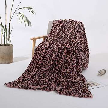 SUCSES Pink Blanket Throw for Girls, Leopard Pattern Double Layer Bedding Blankets, 63"x79"