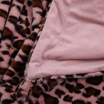 SUCSES Pink Blanket Throw for Girls, Leopard Pattern Double Layer Bedding Blankets, 63"x79"