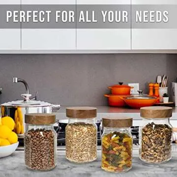 Kitchen Charisma Wooden 4 Mason Jar Lids Wide Mouth (Acacia Wood) - Custom Molded Screw Top Mason Jar Lid Set Storage Lids for Ball Jars Only
