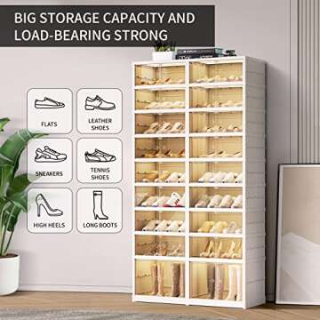 CIMLORD 9-Tier Foldable Shoe Rack Organizer for Closet 36Pairs Plastic Shoe Shelf Collapsible Shoes Storage Box Clear Shoe Boxes Stackable with Door Easy Assembly Shoe Cabinet with Lids Large