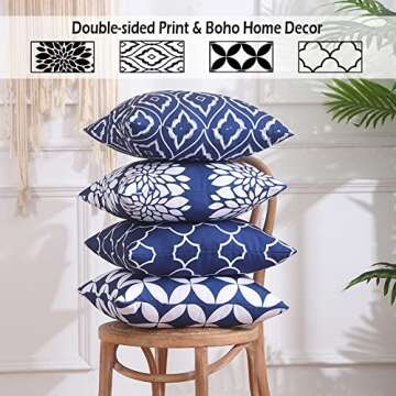 CARRIE HOME Navy Blue Outdoor Throw Pillows Waterproof 18x18 Patio Porch Pillow Covers 18 x 18 Set o...