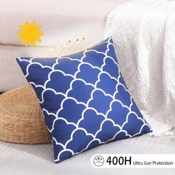 CARRIE HOME Navy Blue Outdoor Throw Pillows Waterproof 18x18 Patio Porch Pillow Covers 18 x 18 Set of 4 Outdoor Patio Decor Aesthetic for RV Garden and Patio Furniture (No Inserts)