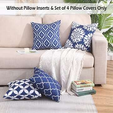 CARRIE HOME Navy Blue Outdoor Throw Pillows Waterproof 18x18 Patio Porch Pillow Covers 18 x 18 Set of 4 Outdoor Patio Decor Aesthetic for RV Garden and Patio Furniture (No Inserts)