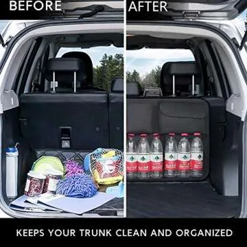 Backseat Trunk Organizer,Car Seat Back Storage,Space Saving with Cargo Net Design 4 Pockets,Bag Back Seat Organizer for Kids, Multipurpose Cargo Accessories SUV & Car Organizer,Black