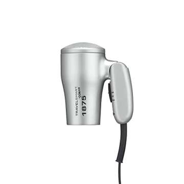 Conair 1875 Watt Compact Dual Voltage Travel Hair Dryer with Folding Handle, Grey
