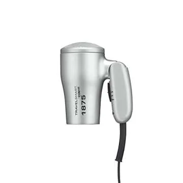 Conair 1875 Watt Compact Dual Voltage Travel Hair Dryer with Folding Handle, Grey