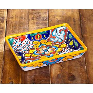 Jayde N' Grey Enchanted Talavera Pottery Hand Painted Ceramic Rectangle Serving Platter Dish Appetizer Plate Tray Food Mexican Floral Pattern (Medium 9.5 x 7.5 x 1.75, Marigold)