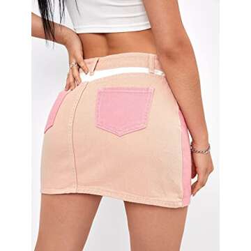 Chic MakeMeChic Women's Colorblock High Waist Denim Skirt