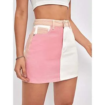 Chic MakeMeChic Women's Colorblock High Waist Denim Skirt