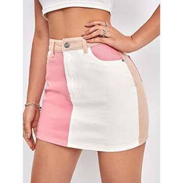 Chic MakeMeChic Women's Colorblock High Waist Denim Skirt