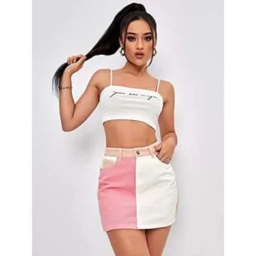 Chic MakeMeChic Women's Colorblock High Waist Denim Skirt