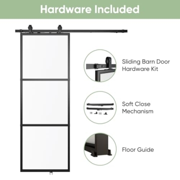 Elegant BARN SMITH Frosted Glass Barn Door with Hardware Kit