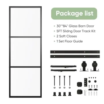 Elegant BARN SMITH Frosted Glass Barn Door with Hardware Kit