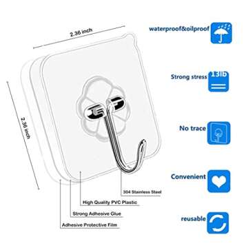 Elegana Adhesive Hooks Kitchen Wall Hooks - 24 Packs Heavy Duty 33lb(Max) Nail Free Sticky Hangers w...