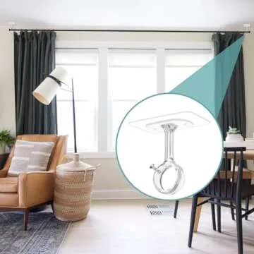 6-Pack No Drilling Ceiling Mounted Curtain Rod Brackets, Self Adhesive Curtain Rod Hanger Holder, He...
