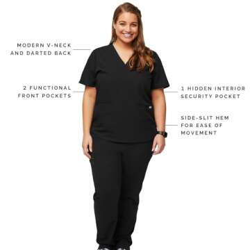 FIGS Casma Three-Pocket Scrub Top for Women – Black, S