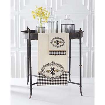 K&K Interiors, 17285C 72 Inch Cream Table Runner with Embroidered Bee Crest