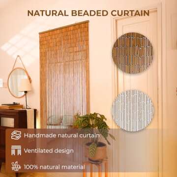 Minimalist Natural Wooden Beaded Curtain - Durable Wood Beads for Doorways & Home Decor - Ideal for Enhancing a Simple Elegant Style (79'' L x 36'' W)