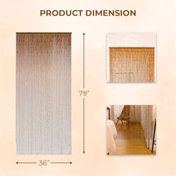 Minimalist Natural Wooden Beaded Curtain - Durable Wood Beads for Doorways & Home Decor - Ideal for Enhancing a Simple Elegant Style (79'' L x 36'' W)