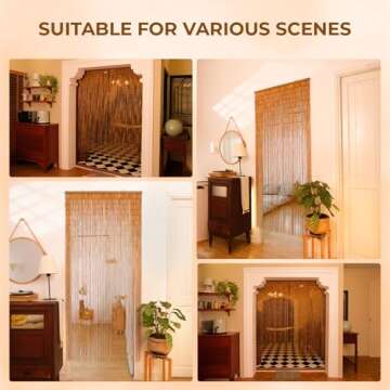 Minimalist Natural Wooden Beaded Curtain - Durable Wood Beads for Doorways & Home Decor - Ideal for Enhancing a Simple Elegant Style (79'' L x 36'' W)