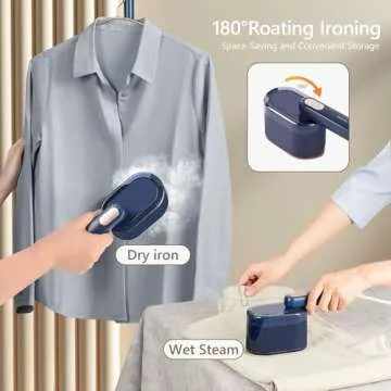 iRUNTEK Steamer for Clothes, 2-in-1 Steam Iron and Garment Steamer, Portable Mini Fabric Steamer, 30s Fast Heat-up, Handheld Garment Steamer Iron for Home and Travel, Navy Blue