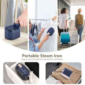 iRUNTEK Steamer for Clothes, 2-in-1 Steam Iron and Garment Steamer, Portable Mini Fabric Steamer, 30s Fast Heat-up, Handheld Garment Steamer Iron for Home and Travel, Navy Blue