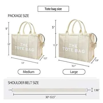 Aceyurre The Medium Tote Bag for Women, Canvas Crossbody Purse Handbag Bags with Zipper for Work, School, Travel(White)