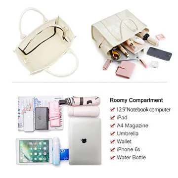 Aceyurre The Medium Tote Bag for Women, Canvas Crossbody Purse Handbag Bags with Zipper for Work, School, Travel(White)