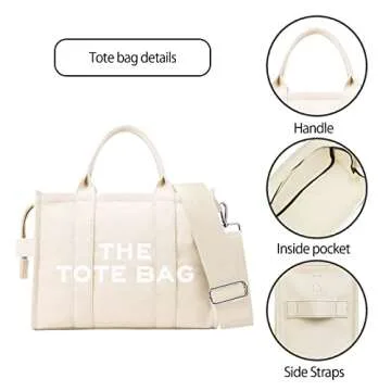 Aceyurre The Medium Tote Bag for Women, Canvas Crossbody Purse Handbag Bags with Zipper for Work, School, Travel(White)