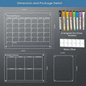 3-Pack Acrylic Magnetic Calendar for Fridge Planner Clear Board Set Including 8 Dry Erase Markers Refrigerator Organization with Monthly, Weekly, and Daily Notepads