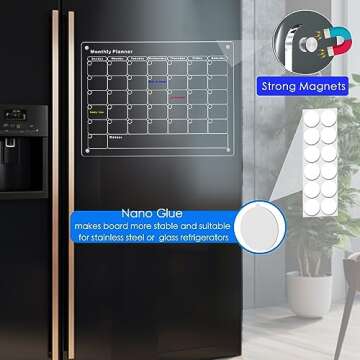 3-Pack Acrylic Magnetic Calendar for Fridge Planner Clear Board Set Including 8 Dry Erase Markers Refrigerator Organization with Monthly, Weekly, and Daily Notepads