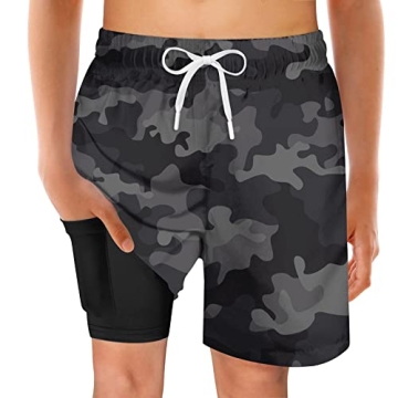 swimsobo Teens Boys Swim Trunks Size 14-16 Kids Swimsuit Black Camouflage Swimming Bathing Suit Comp...