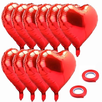 18 Inch Red Mylar Heart Balloons 10 Pack for Valentine's Day & Weddings
